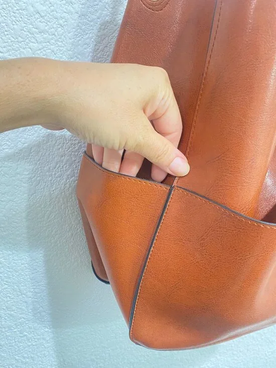 Minimalist Brown Vegan Leather Hobo Bag | Multi-Pocket Slouchy Shoulder Bag - Picture 5 of 10